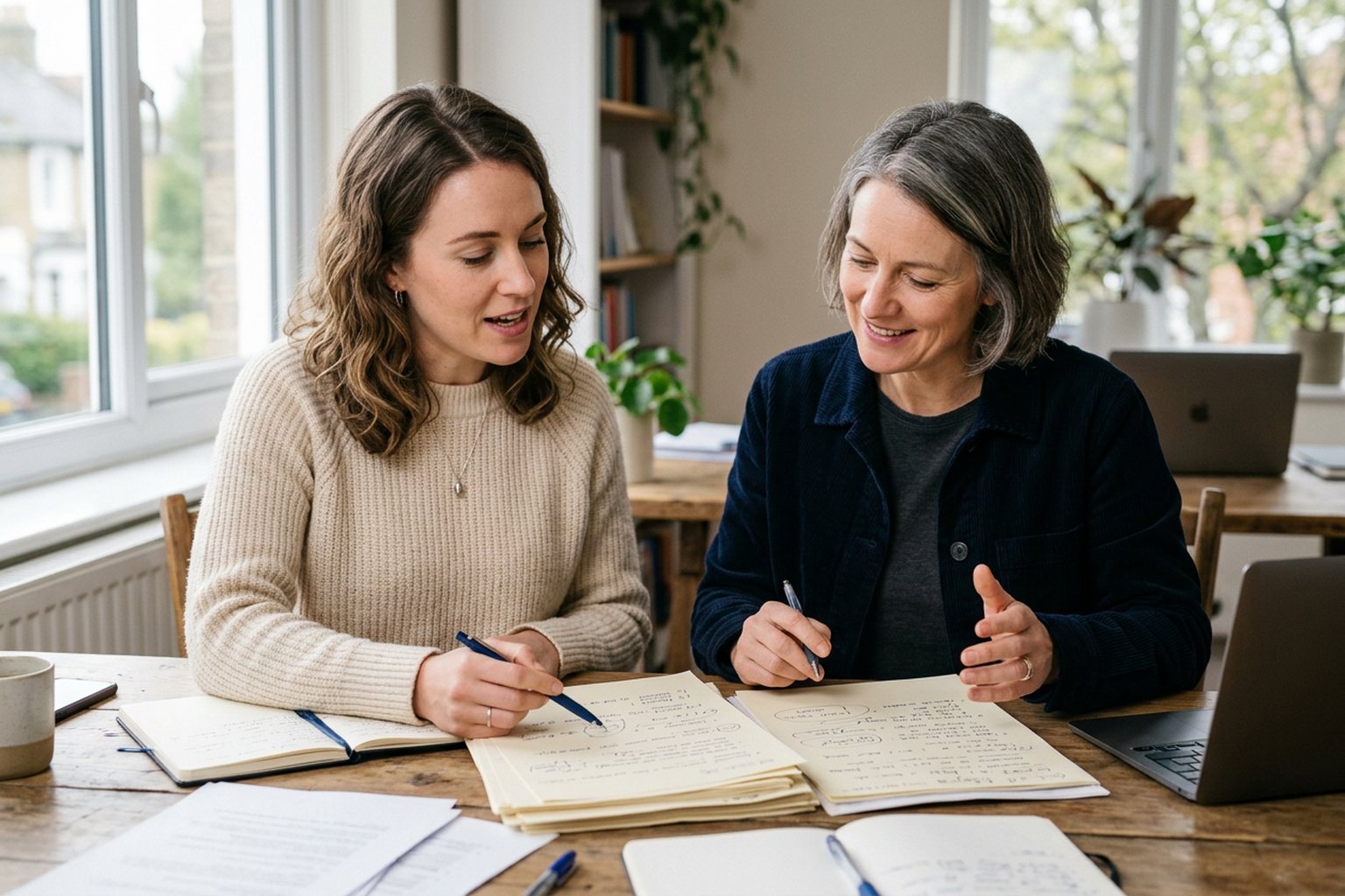 A course author and colleague going through annotated feedback together