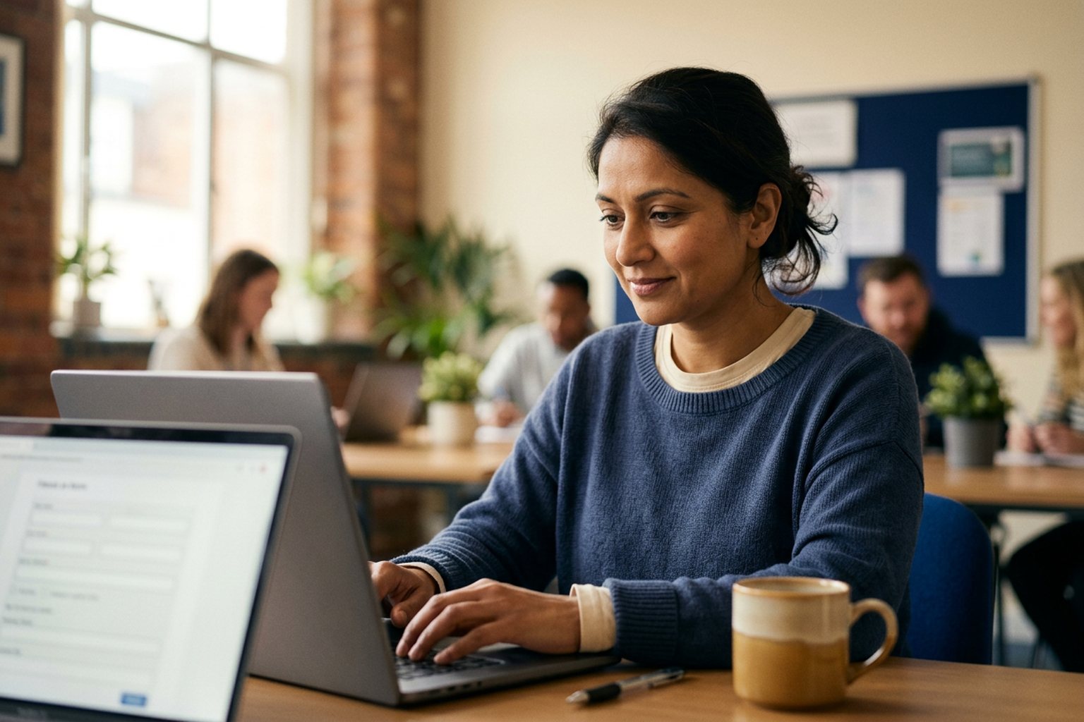 A training provider completing an online application form on a laptop