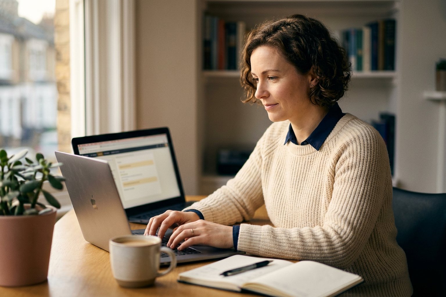 A professional logging a CPD entry on a laptop at a tidy desk