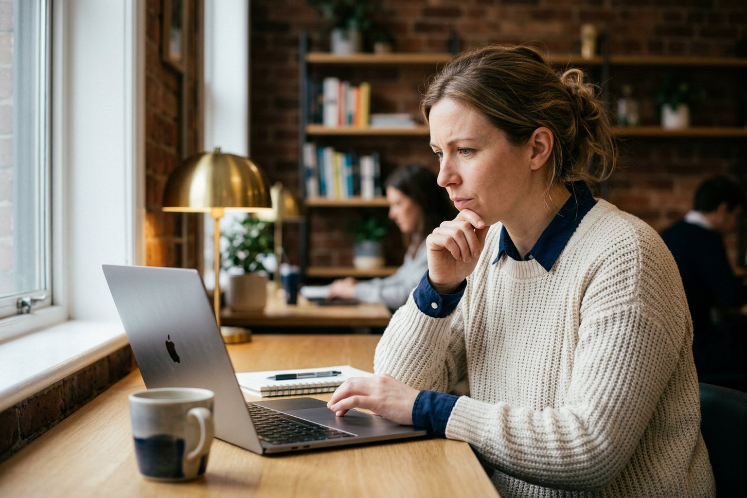 A training buyer checking a provider's credentials on a laptop