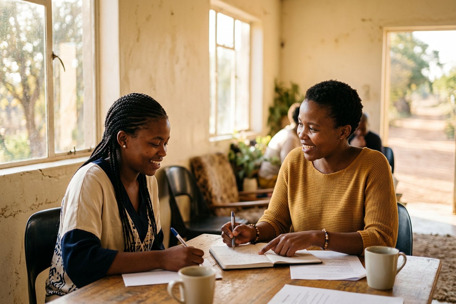 A trainer working one-to-one with a participant in South Africa