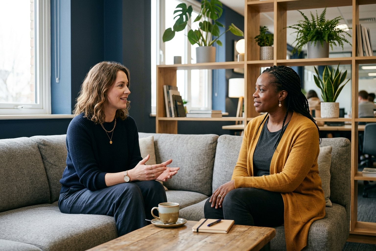 A mental health trainer facilitating a small group discussion